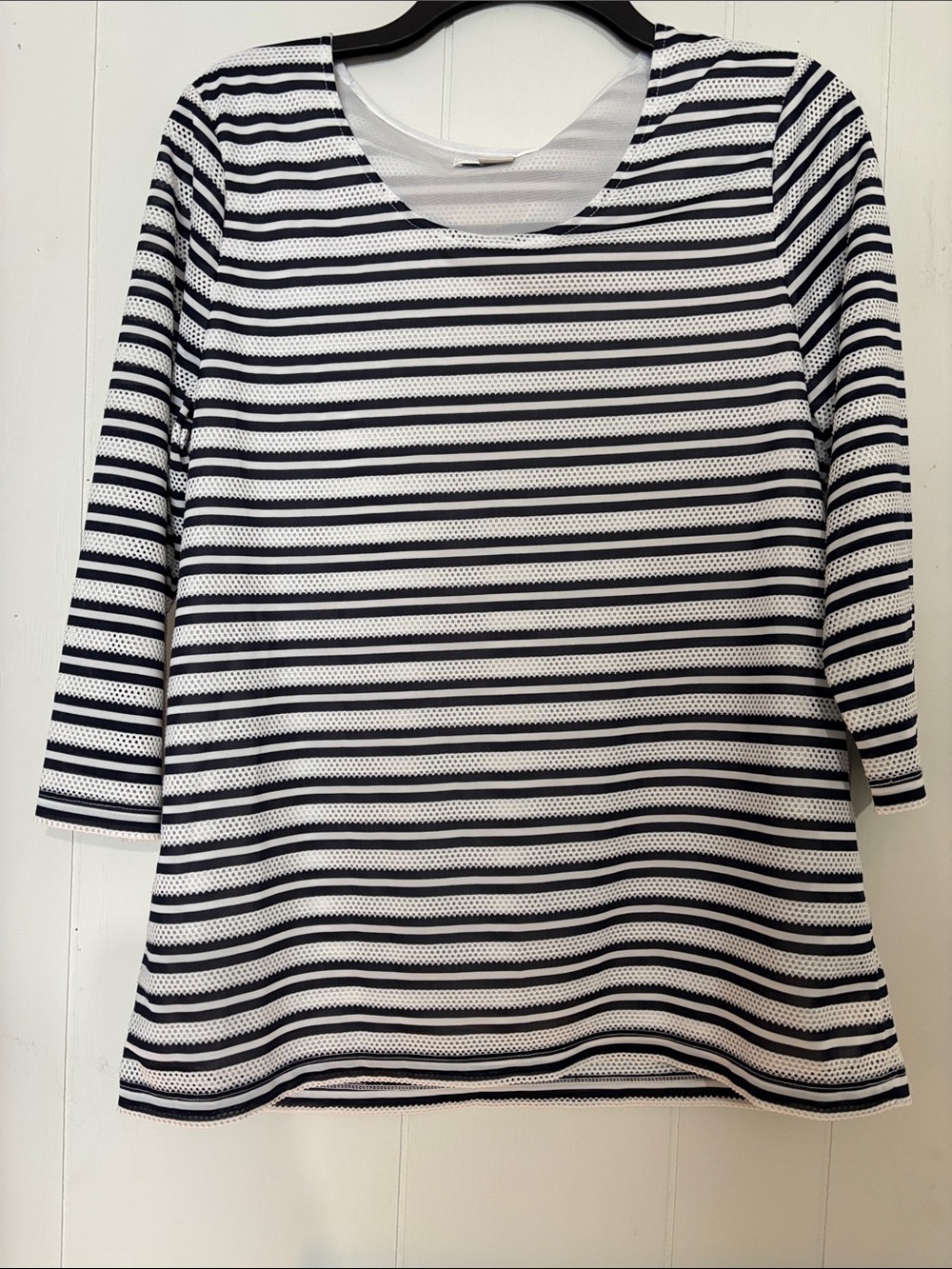 Christopher & Banks Black and White Striped Long Sleeve Scoop Tee